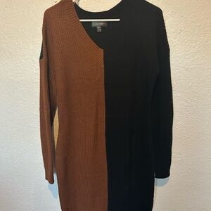 Two-Tone Black and Brown Knit Dress